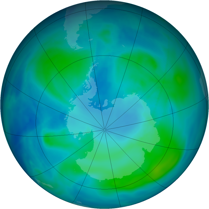 Antarctic ozone map for 15 February 2008